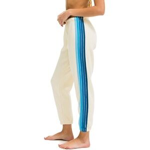 Aviator Nation 5 Stripe sweatpants in vintage white and blue